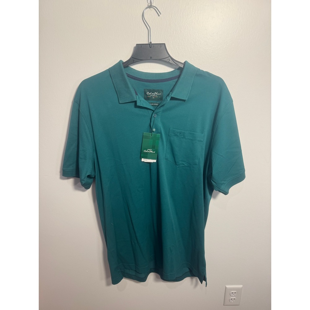 ColorPlus Polo Shirt Mens 2XL Green Giza Mercerized Cotton Tailored Fit